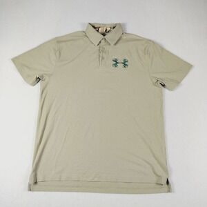 Under Armour Shirt Mens XL Beige HeatGear Loose Fit Polo Antler Logo Collar Camo